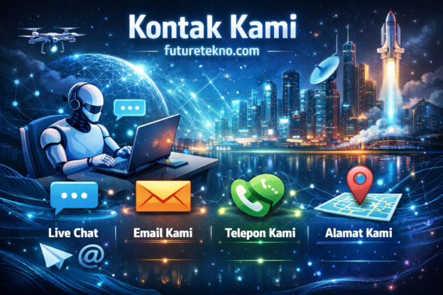Halaman kontak FutureTekno untuk menghubungi layanan informasi dan kerja sama seputar teknologi dan AI