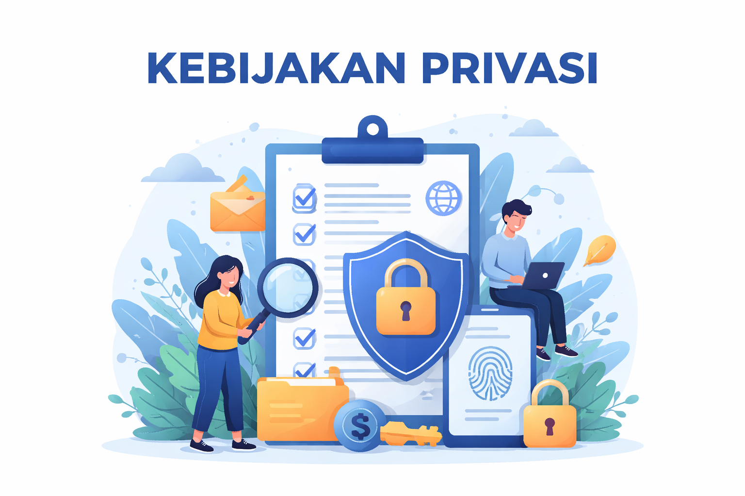 Ilustrasi kebijakan privasi website yang menunjukkan perlindungan data pengguna dan keamanan informasi digital