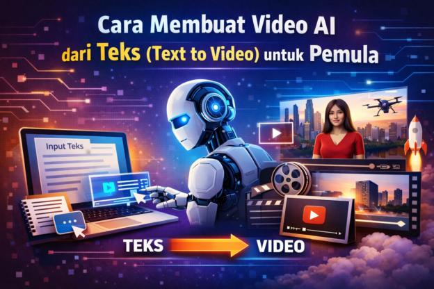 Ilustrasi cara membuat video AI dari teks (text to video) menggunakan teknologi artificial intelligence untuk menghasilkan video otomatis