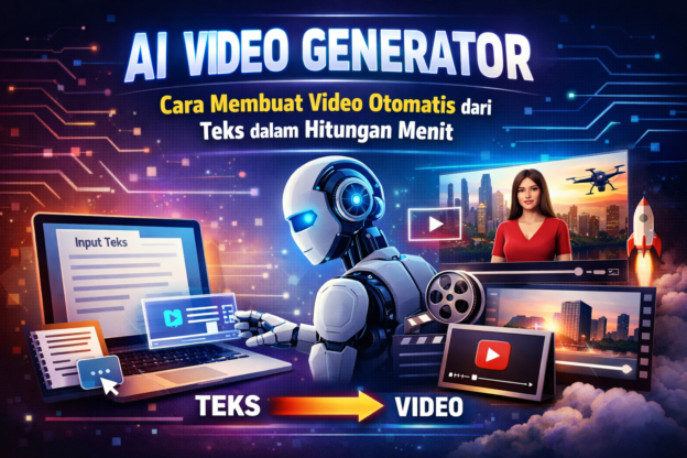 Ilustrasi AI Video Generator yang mengubah teks menjadi video otomatis dengan teknologi AI untuk pembuatan konten digital