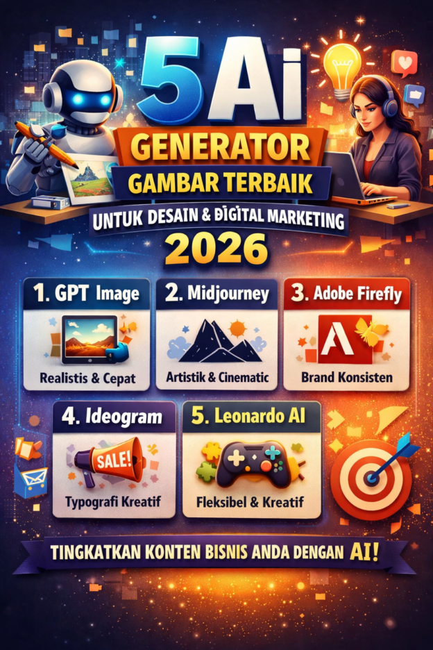5 AI generator gambar terbaik untuk desain dan digital marketing 2026 dengan GPT Image, Midjourney, Adobe Firefly, Ideogram, dan Leonardo AI