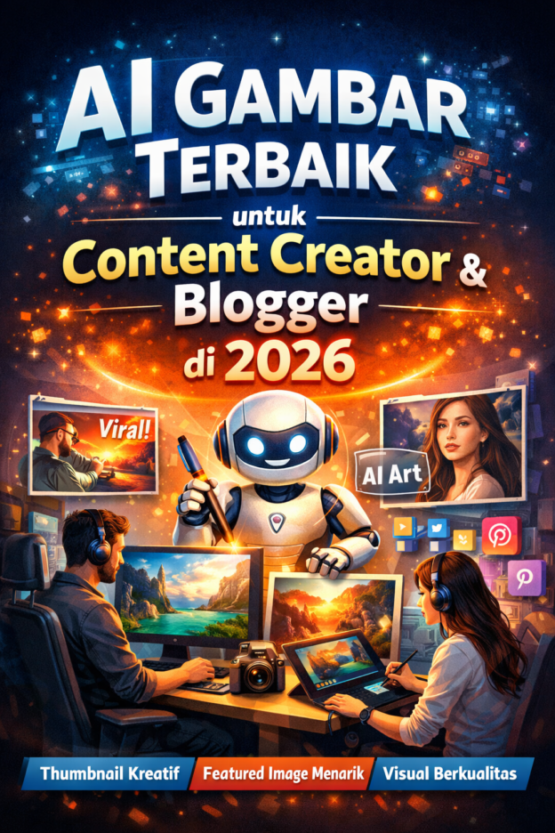 AI gambar terbaik untuk content creator dan blogger di 2026 dengan visual thumbnail kreatif dan featured image modern