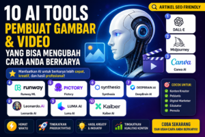 10 AI Tools Gambar & Video Terbaik untuk Kreator Digital Ilustrasi 10 AI tools pembuat gambar dan video terbaik untuk meningkatkan kreativitas dan produktivitas konten digital